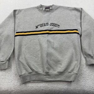 VTG 90s USA McQuaid Jesuit Grey Sweatshirt Crewneck Pullover Embroidered Men L